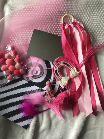 Pink Sensory Bundle Box Ribbon Ring Scarf Cards Handmade Baby Girl Gift